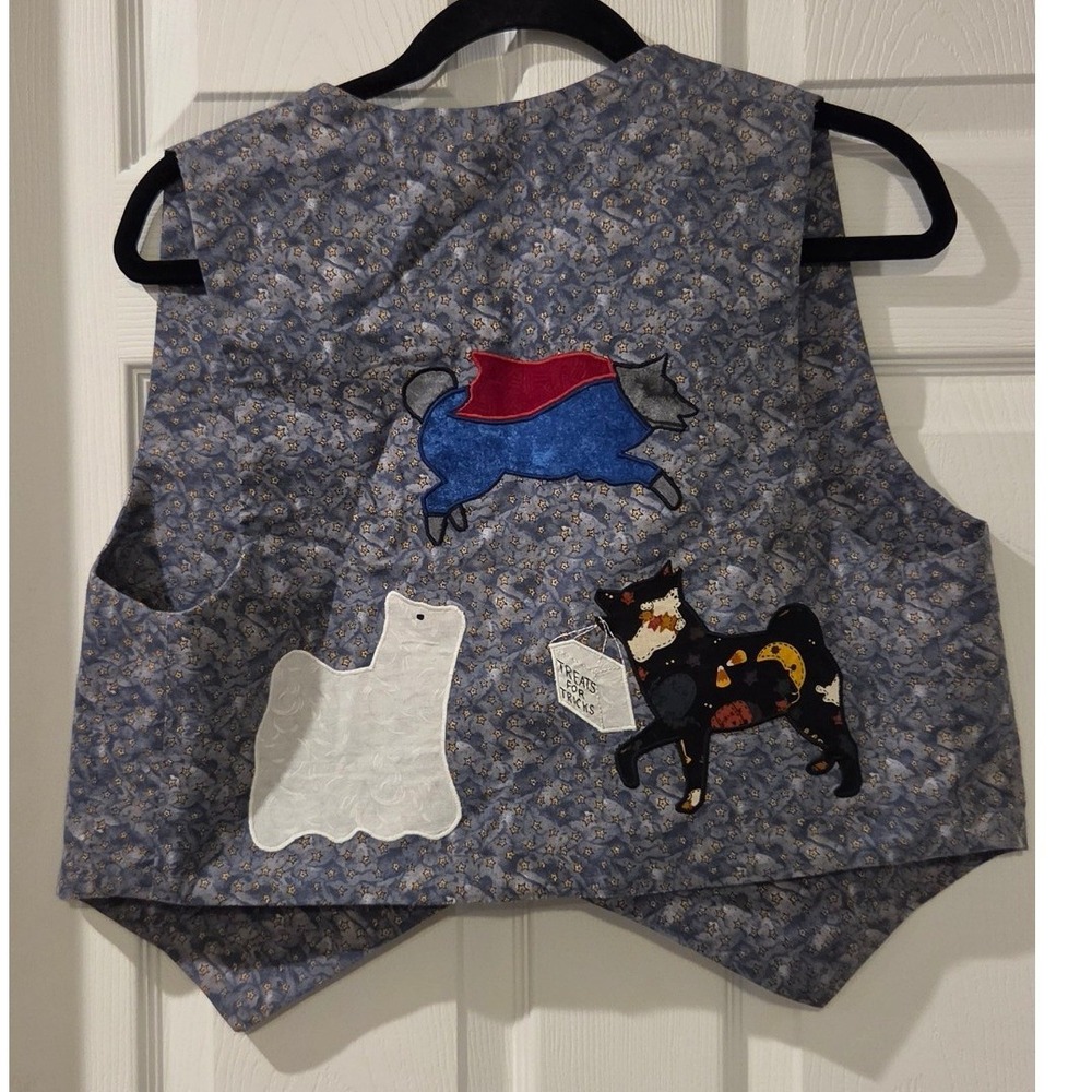 Handmade Halloween Cat Vest M L Pumpkin Witch Ghost Applique Cottagecore - Picture 4 of 7